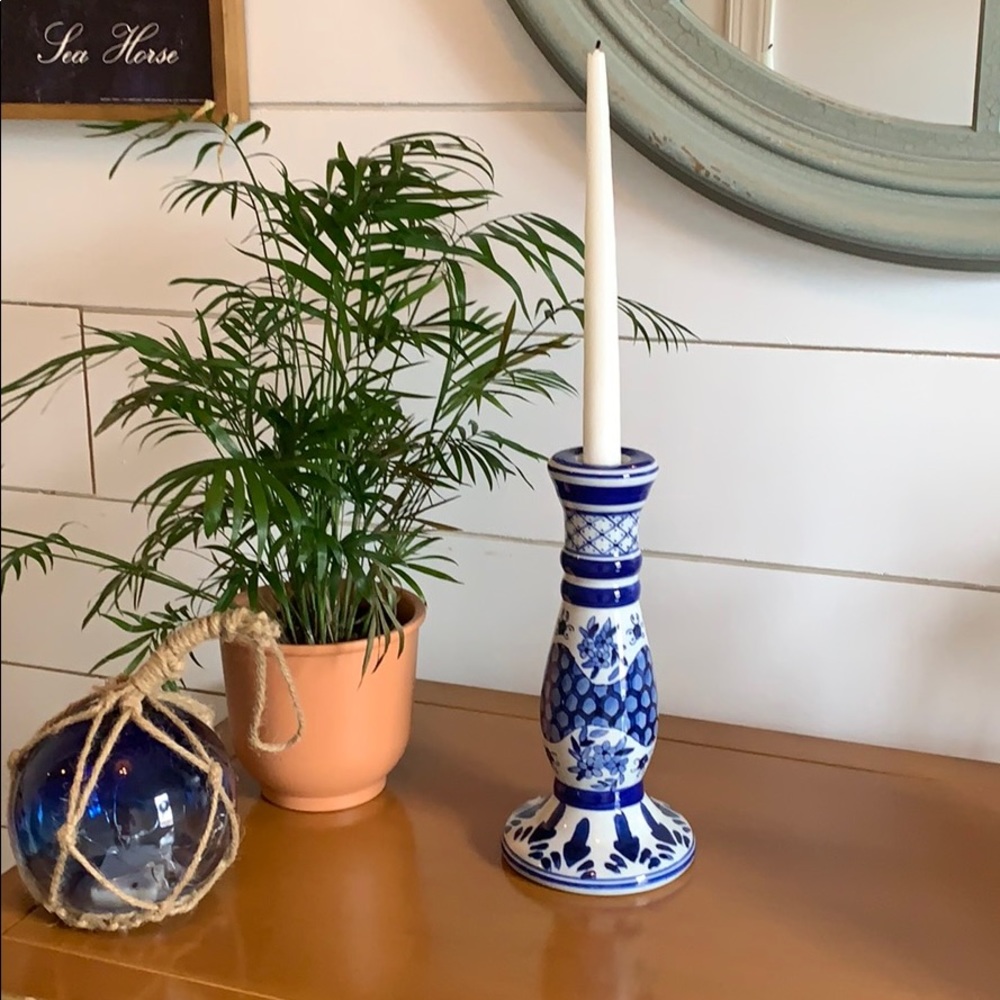 Chinoiserie Tapered Candleholder in Blue and White